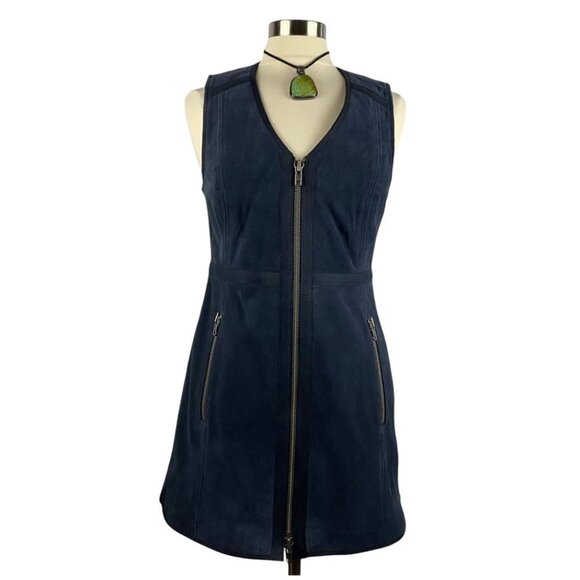 FREE PEOPLE Navy SUEDE Zip Dress / Tunic Top M - Picture 1 of 11